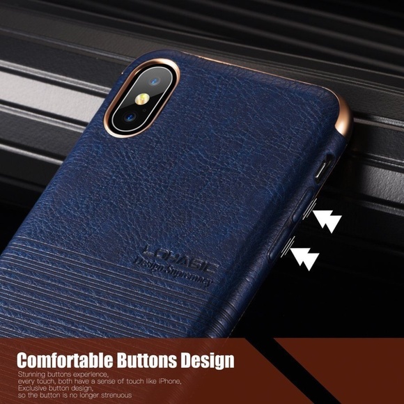 iPhone X Case Slim Flexible Armor Textured Grip PU Leather Hybrid Defender Blue - Picture 6 of 6